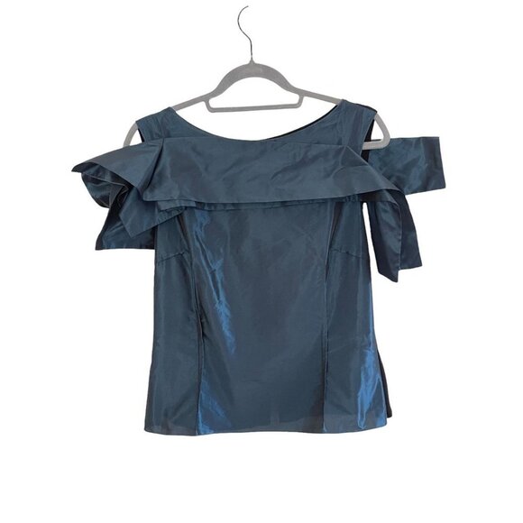 XD XENIA DESIGN Size 6 Taffeta Draped Blouse Stretch Structured Minimalist - Picture 10 of 11